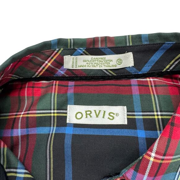 ORVIS Carefree Poplin Cotton Blend Button Up Shirt Size 10 Womens Tartan Plaid - Picture 6 of 9